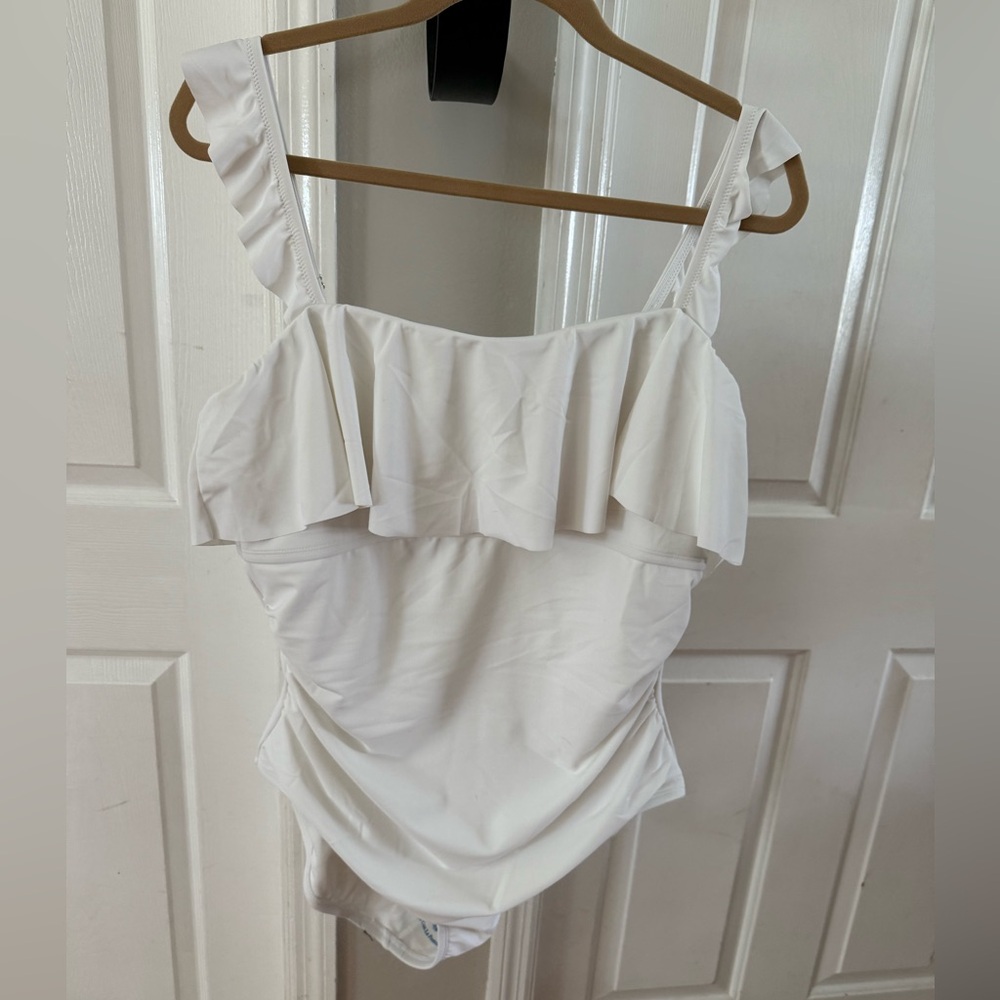 Kona Sol White Ruffled Bathing Suit